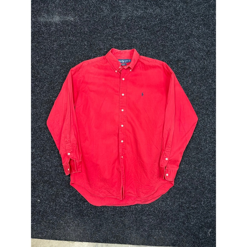 Ralph Lauren Blake Mens Large Red Cotton Button Down Long Sleeve Shirt Pony Logo